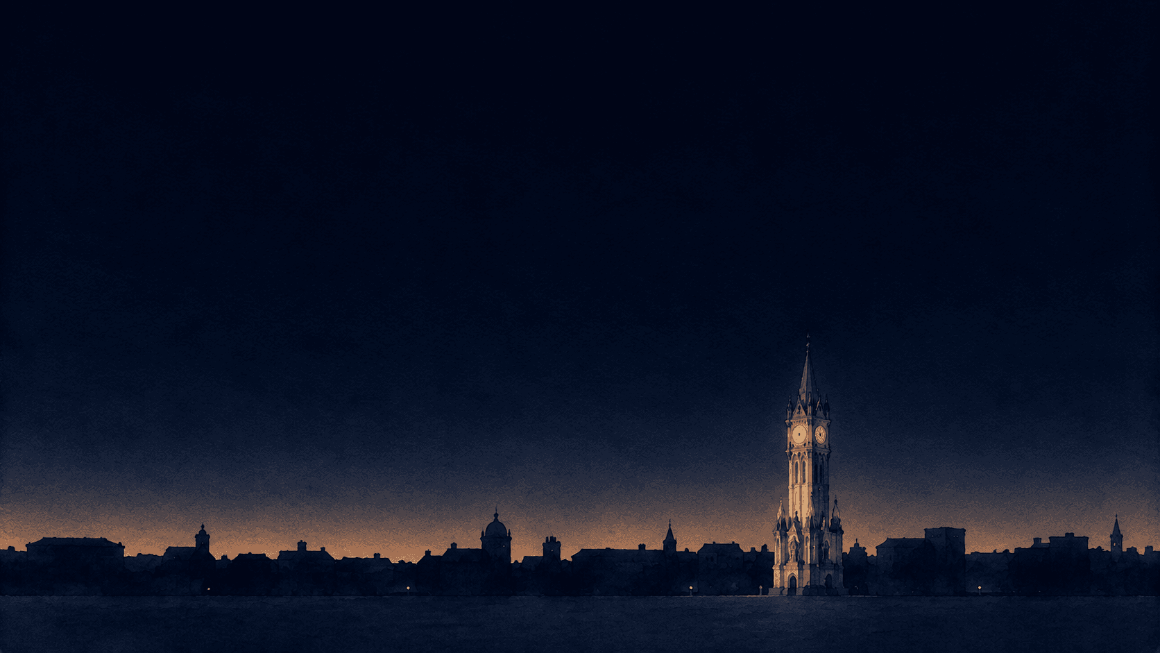 A painting of Leicester at dusk